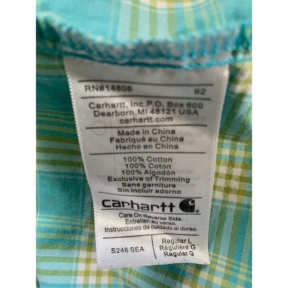 Carhartt Men's L Blue Plaid Short Sleeve Button Up Short Sleeve Shirt Large - Picture 4 of 5